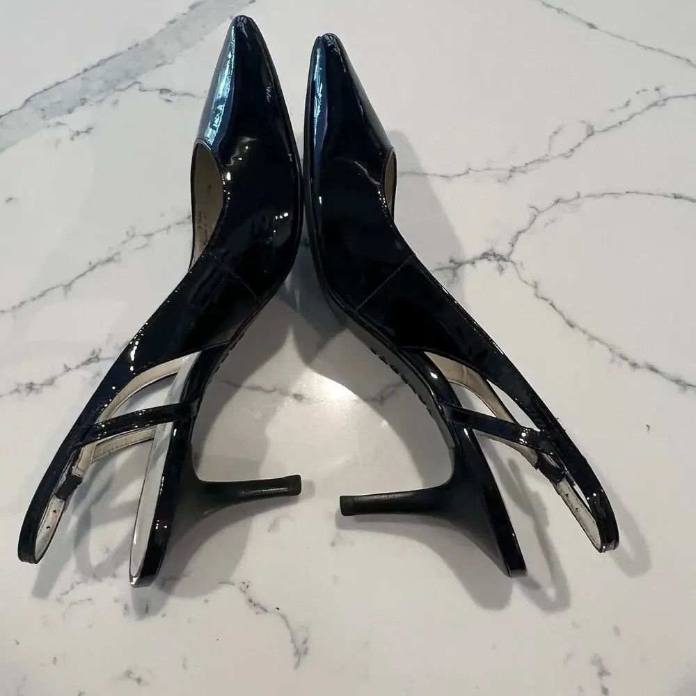 Talbots Shoes Black Patent Pointed Toe Slingback Kitten Heels 7.5